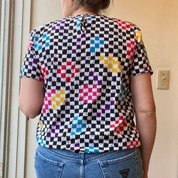 Bobbie Brooks Checkered Rainbow Funky Retro 80s Statement Top Blouse - Picture 2 of 6